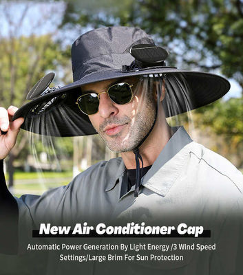 Venta caliente Protección solar al aire libre Pesca senderismo Enviar Regalos del Día del Padre Sombrero de ventilador de refrigeración con energía solar para sombrero de cubo de borde ancho