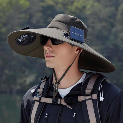 Sombrero de ventilador de refrigeración con energía solar - Sombrero de cubo de borde ancho para pesca, senderismo y protección solar al aire libre