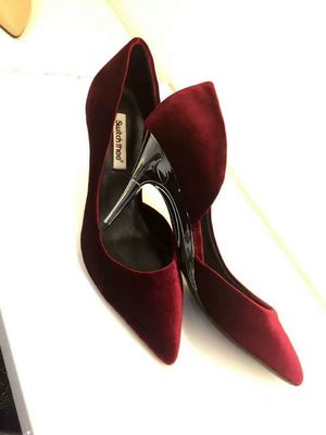 Moda Plegado puntiagudo Talones de taco alto Sandalias de mujer zapatos personalizados de gran tamaño Mujeres Pampas de taco alto